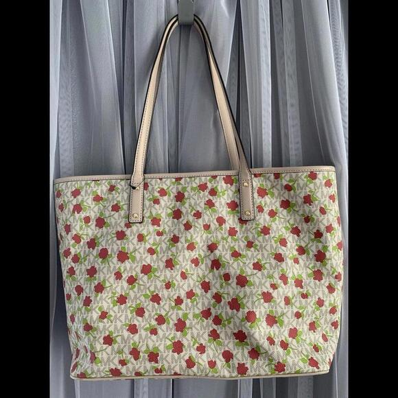Michael Kors Carter MK Monogram Rose Floral Vanilla Large Tote Bag Purse AB-2012 - Picture 6 of 15